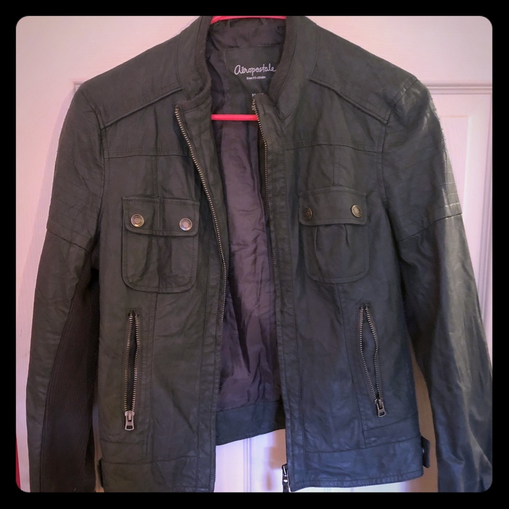 Grey Faux leather Moto jacket